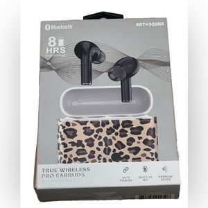 Art + Sound Bluetooth True Wireless Pro EarBuds Leopard Black Playtime mic